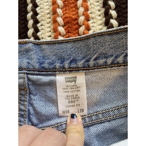 Levis Mens 560 Jeans 34x27 Loose Fit Blue Denim Medium Wash Whiskering Workwear - Picture 13 of 15